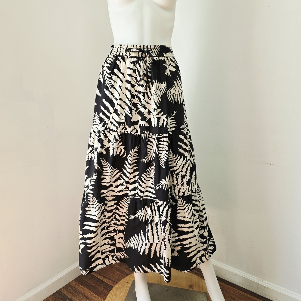 Flora Bea NYC Romaro Skirt Size S Midi Floral Fern Print Tiered Pull-On Preppy